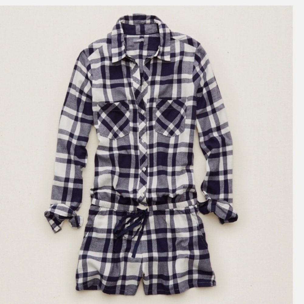 Aerie Plaid Button-Up Sleep Romper
